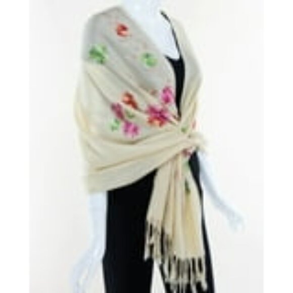 Embroidered Neck Scarves Floral Pashmina Shawl Wrap Stole - Picture 2 of 5
